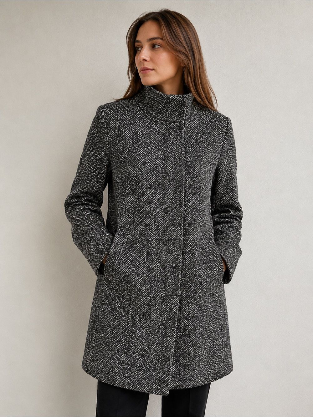 Old Navy Black & Gray Tweed Coat Size S
